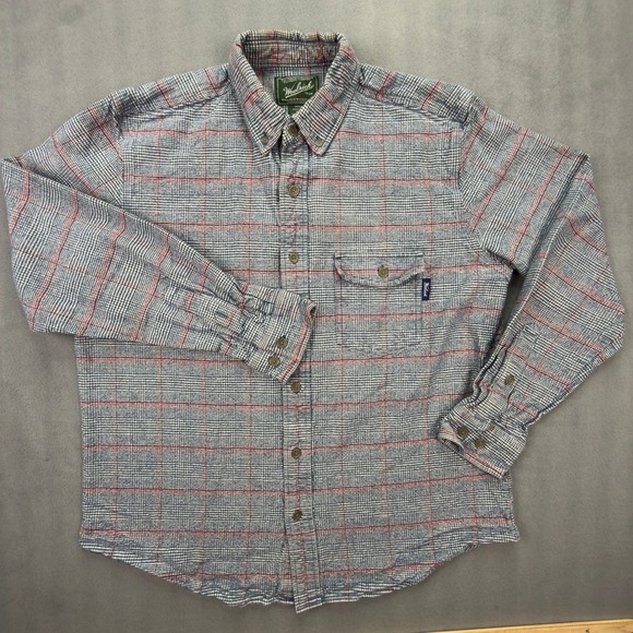 Woolrich Other - Woolrich Mens Large Blue Plaid Houndstooth Cotton Button Down Shirt 6311